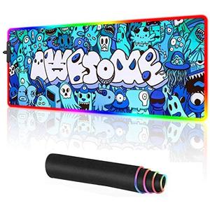 Anime Graffiti Awesome Large RGB Gaming Mouse pad Non-Slip Rubber Base Mice Keyboard Mat (Blue)