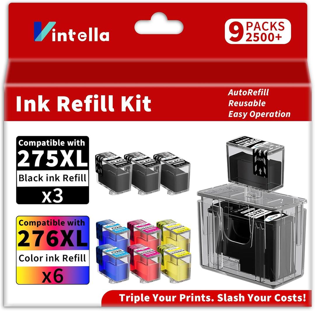 275XL 276XL Ink Refill Kit for Canon 275 and 276 Ink Cartridges Compatible for Canon PIXMA TS3500 TS3520 TS3522 TS3700 TS3720 TS3722 TR4700 TR4720 (3BK/2C/2M/2Y, Ink Cartridges Not Included)