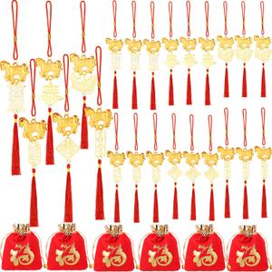 12 Pcs Chinese New Year Horse Bulk Decorations Lunar New Year 2026 Red Tassel Ornaments with Wealth Success Good Luck Hanging Decorations for Gifts Home Decor