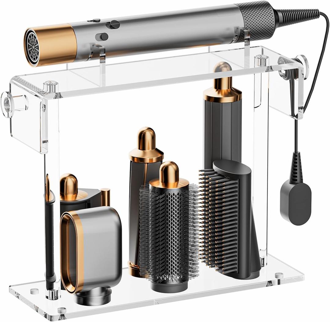 Storage Holdr Compatible with Dyson Airwrap Styler Accessories: Acrylic 6 Holes Countertop Organizer for Dyson Long Barrel Attachment - Clear Stand for Bathroom Vanity Makeup Table