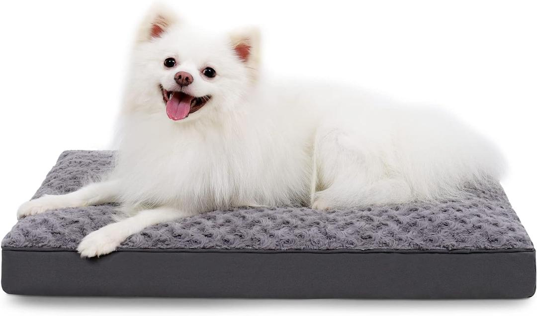 Dog Crate Bed Waterproof Dog Bed for Medium Pets Rose Velvet Soft Fluffy Washable with Removable Cover & Anti-Slip Bottom, 29 x 18 Inch, Gray (Grey)