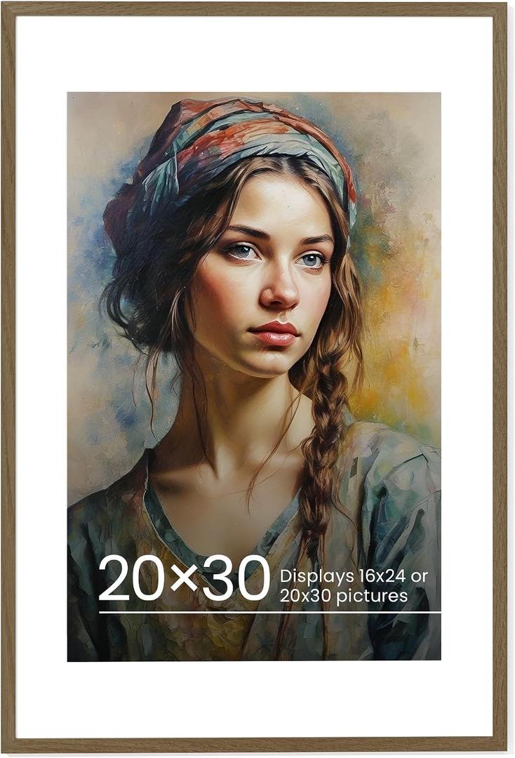 Vivelove 20x30 Oak Wood Poster Frame with Real Glass, 16x24 Matted Frame for 20x30 Picture, Natural Wooden Picture Frames for Wall Art Photo and Print,Picture Tabletop & Wall Decoration