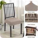 SearchI Stretch Dining Chair Seat Covers Set of 4, Soft Removable Washable Seat Covers for Dining Chairs, Dining Room Seat Cover Protector (Rear-Covered, Check Jacquard Khaki)