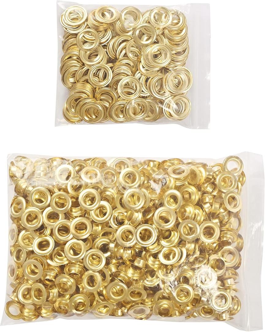 KING PIECES 500pcs Gold Grommets 1/2 Inch (12mm) Washers and Grommets Kit for Grommet Tool, Banner & Posters Metal Grommets Eyelets for Fabric Clothes Leather Belt Punching