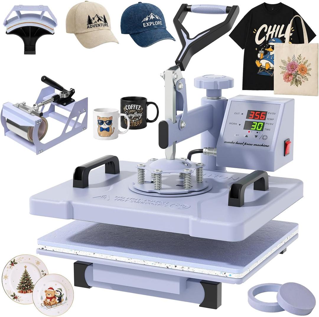 Seeutek Heat Press Machine, 5 in 1 Heat Press for T Shirts, Mug, 12x15 Inch