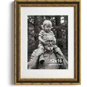 Yaetm 12x16 Gold Picture Frame, Ornate Vintage Black & Gold Frame, Single