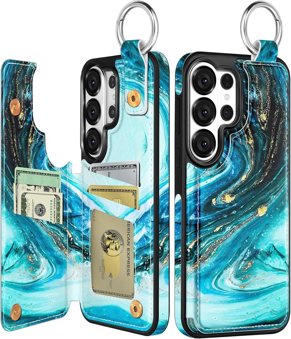 Shorogyt for Samsung Galaxy S26 Ultra Wallet Case - Cute Fashion Cyan Design with Card Holder Kickstand for Magnetic Clasp Back Flip Folio Leather Phone Cases for Women Girls Men