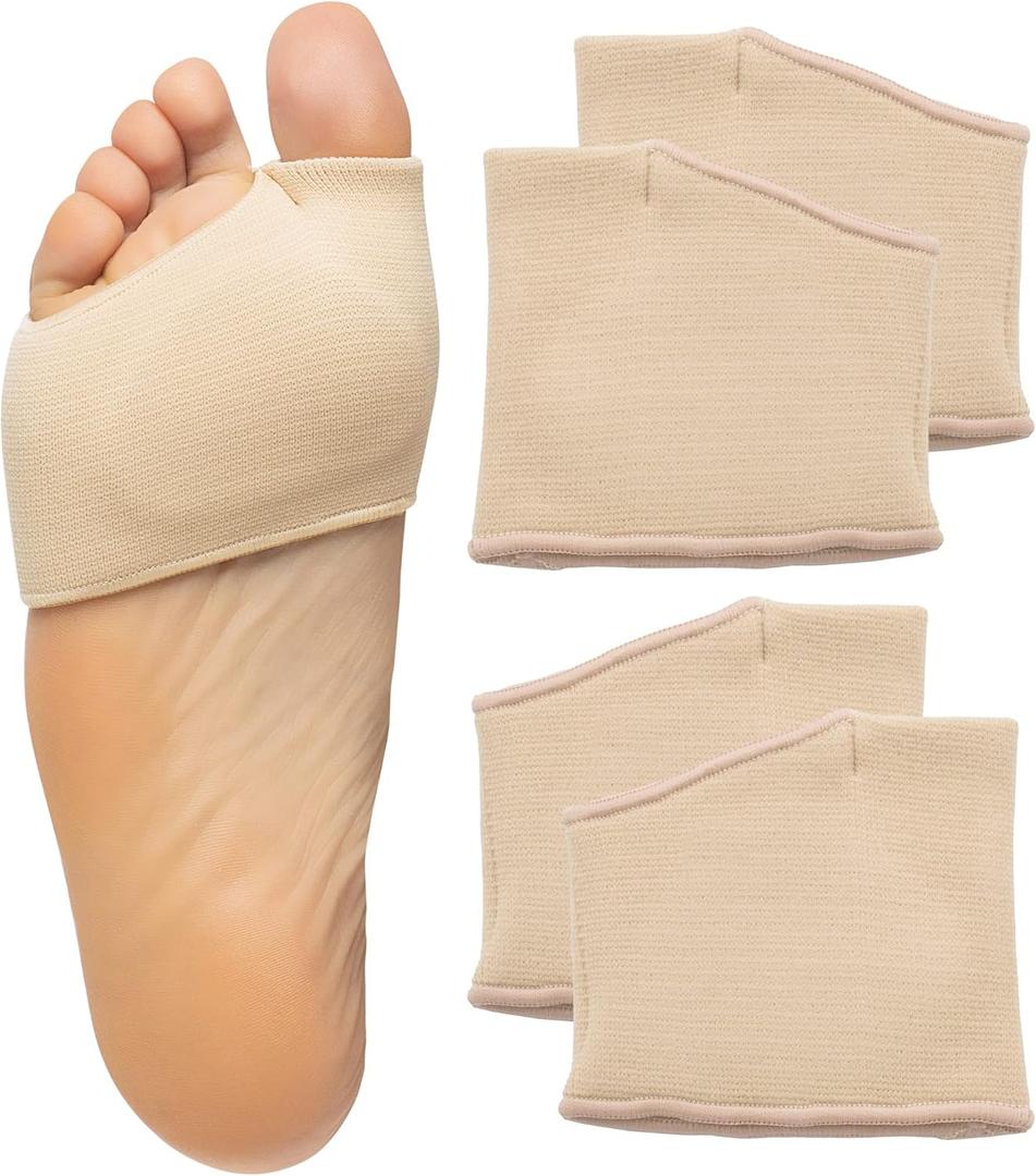 ZenToes Metatarsal Pads for Men and Women - Ball of Foot Support Cushions for Sesamoiditis, Metatarsalgia, Morton's Neuroma - 2 Pairs Fabric Sleeves with Gel Inserts (Small, Beige)