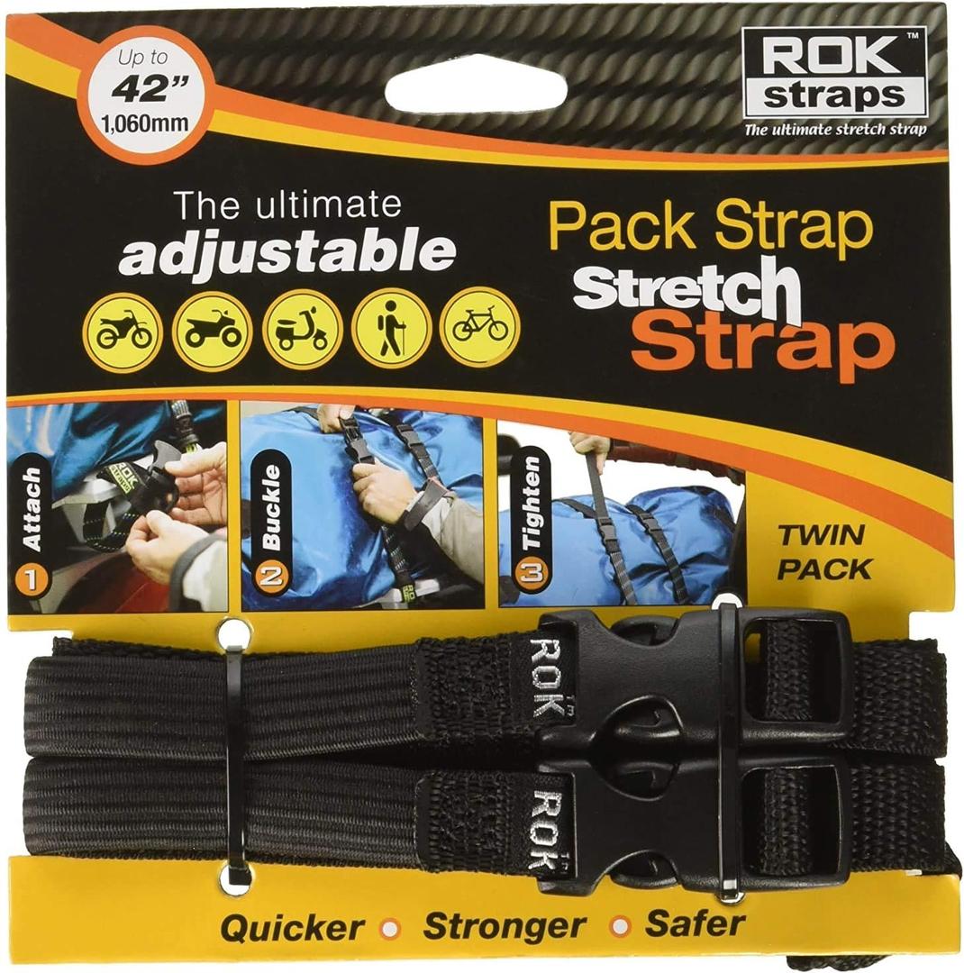 ROK Straps 10314 Adjustable Pack Stretch Straps for Motorcycle/ATV, Black, 42"