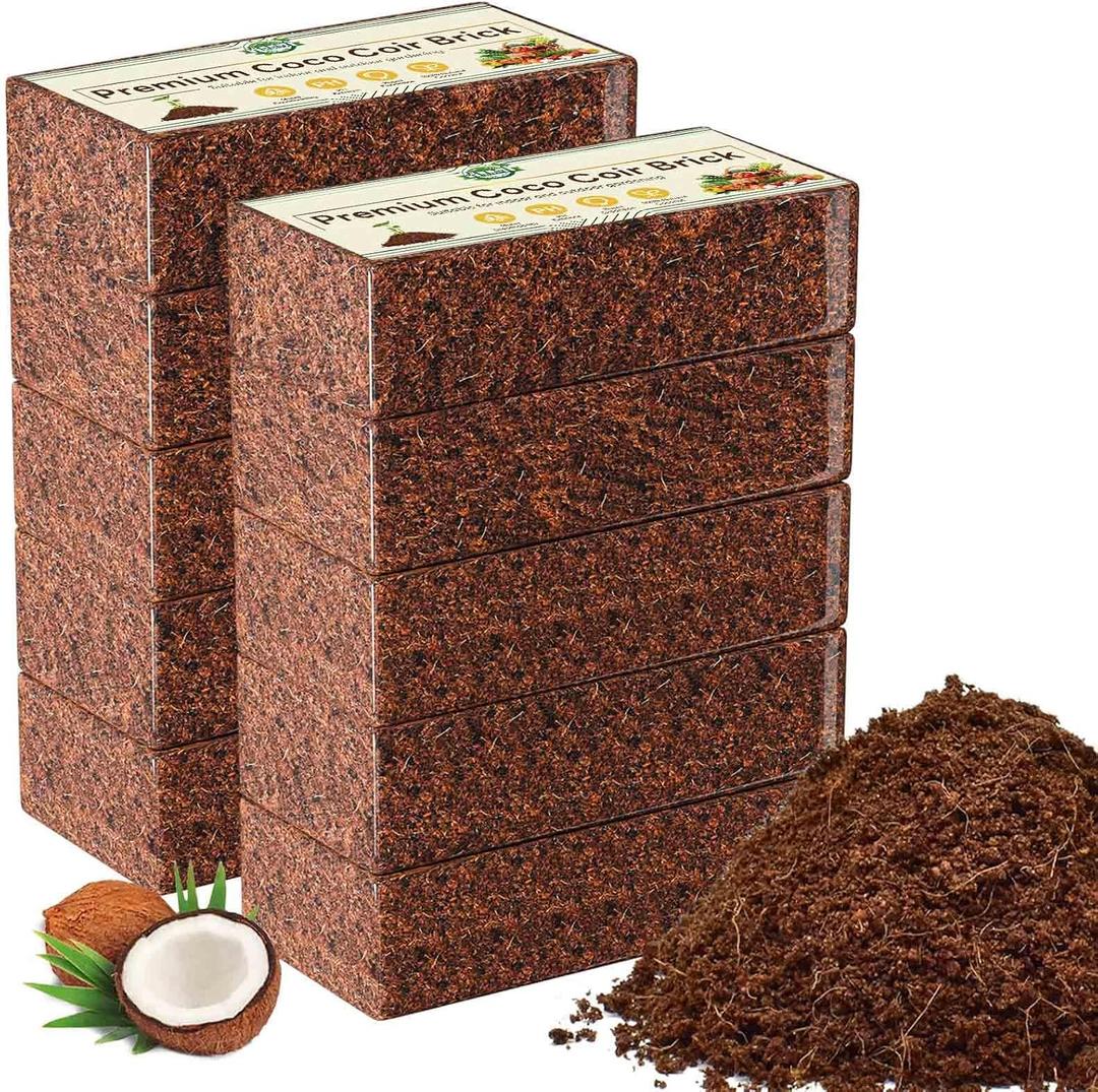 Halatool 10-Pack Coco Coir Bricks, Organic Coconut Coir Soil for Plants, Gradening, Seed Starter, Potting Mix, Reptile Substrate, 72 Quart Expanding Soil (EXP 12/19/36)