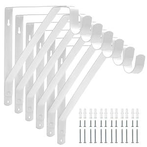 Closet Rod Bracket Heavy Duty Total Up to 300 lbs (6-Pack)- Wall Mounted Shelf Supports for Closet, Garage, Laundry, Rust-Proof Metal with Screws & Anchors, White