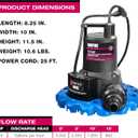WAYNE WAPC250-1/4 HP Reinforced Thermoplastic Pool Cover Pump - Up to 3,000 Gallons Per Hour - Automatic On/Off Water Removal Pool Cover Pump
