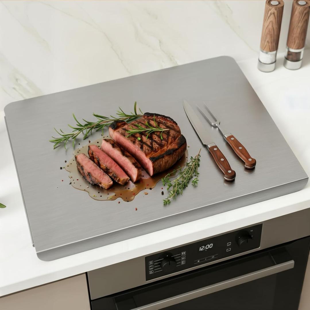 19.7"L x 15.7"W Stainless Steel Cutting Board for Kitchen – Large L-Shaped Bread Board, Double-Sided Non-Stick Chopping Board with Lip for Baking, Dishwasher Safe Pastry Board for Kneading