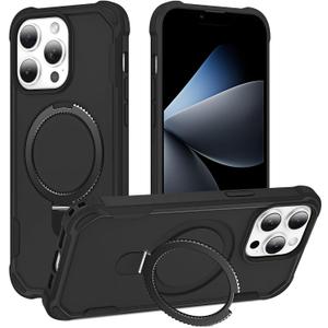 Compatible with iPhone 13 Pro Case with Invisible Magnetic Kickstand [Compatible with MagSafe] [10-FT Military Drop Protection] Slim Hard Back Soft Edge Phone Cover 6.1 Inch, Black