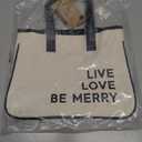 Santa Barbara Design Studio Tote Bag Holiday Collection Black and White 100% Cotton Canvas with Genuine Leather Handles (Live Love Be Merry)