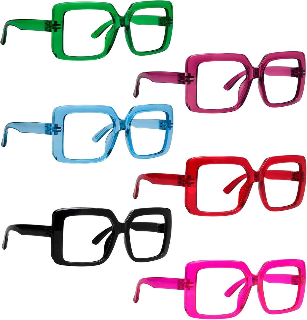 CessBlu 6 Pack Huge Square Reading Glasses for Women Screwless without Metal Spring Hinges Oversized Stylish Readers +2.50