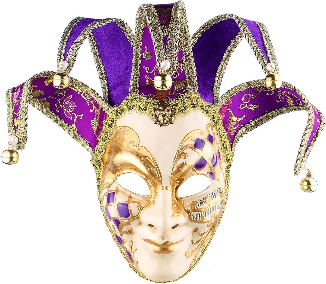 Masquerade Venetian Jester Mask Music Mardi Gras Wall Decorative Art Collection Mask (Purple)