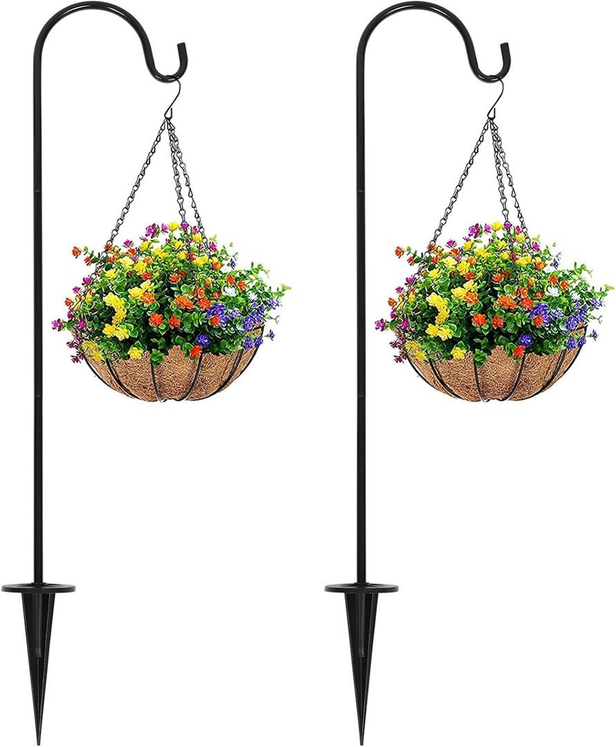 BESPORTBLE 2 Pcs Iron Floor Plug Shepherd Hook Hanging Hook Heavy Duty Hanger House Plants Plant Stand Hanger Shepherds Lanterns Garden Hanging Holder Outdoor Wall Mount Lawn lamp
