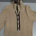 Pink Queen Women's V Neck Bodycon Sweater Dress 2025 Long Sleeve Half Button Slim Fitted Ruffle Ribbed Knit Maxi Pencil Dress (Large, Beige)