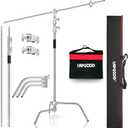 C Stand with Boom Arm tainless Steel Heavy Duty Stand Max Height 10.82ft,Adjustable Photography Light Stand with 4.2ft/128cm Holding Arm+2 Pieces Grip Head+Sandbag+Storage Bag