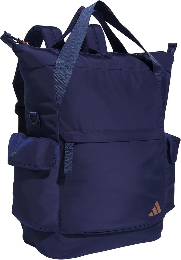 adidas Saturday 2 Tote Backpack (23L) durable lightweight athletic carry bag with handles (One Size, Dark Blue/Rose Gold)