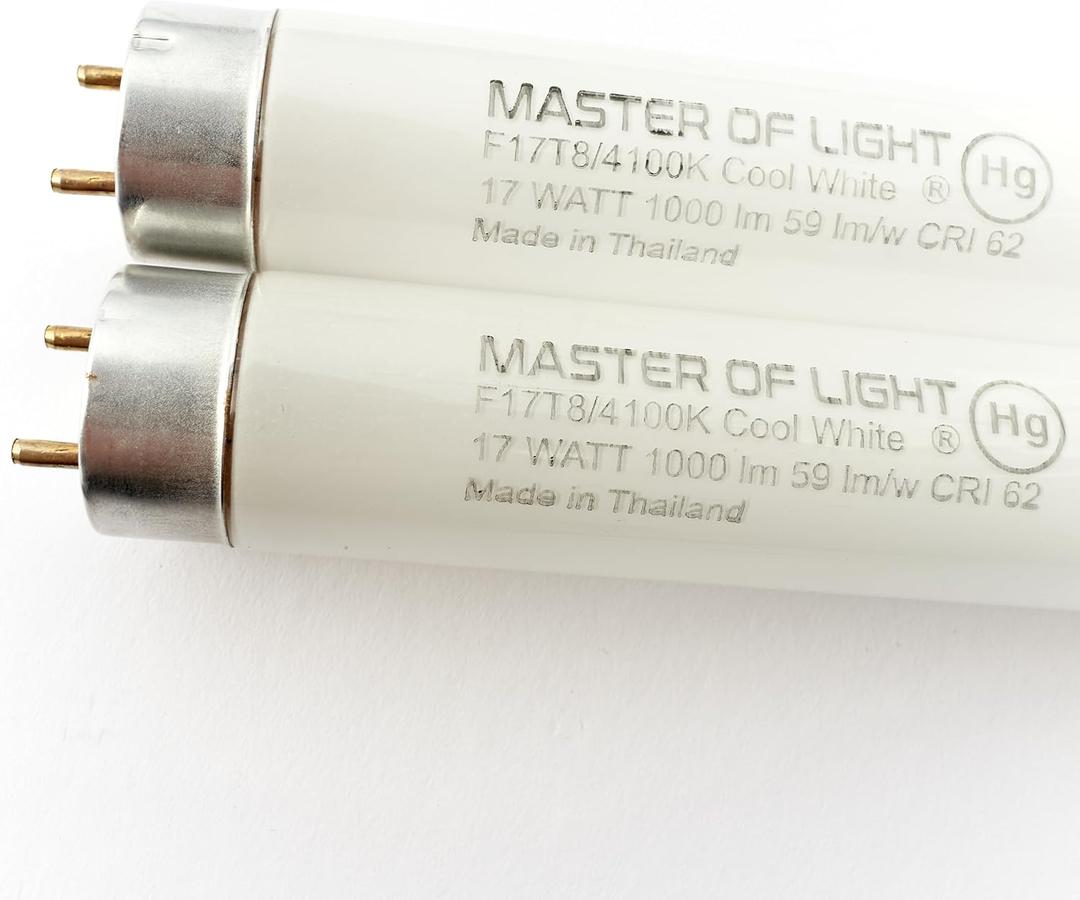 F17T8/CW (2 Pack) 24" Fluorescent Tube Light Bulb Cool White 4100K T8 17 Watt 17W Replaces F17T8 F17T8/841 F17T8/SP41/ECO F17T8/SPX41/ECO FO17/841 F17T8/741 F17T8/CW/ECO F17T8/TL841/Alto F17T8/TL741