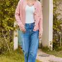 Dokotoo Cardigan Sweaters for Women 2025 Fall Outfits Long Sleeve Crochet Knit Sweaters (Pink, M)