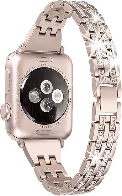 Secbolt Bling Bands Compatible with Apple Watch Band 38/40/41/42 iWatch Series 10, Dressy Jewelry Metal Bracelet Adjustable Wristband