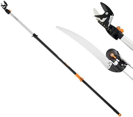 Fiskars 2-in-1 Extendable Tree Pruner and Pole Saw (Extends 7.9 - 12 feet) with Rotating Head, Pruning Stik Model with15-Inch Double-Grind Saw Blade, and Double Locking System