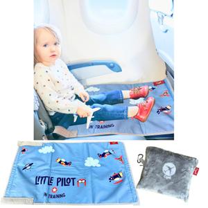 Airplane Seat Extender for Kids LP: Enhance Your Child's in-Flight Comfort. Travel Toddler Bed, Airplane Leg Rest, Airplane Foot Hammock and Seat Extender, All in One (Little Pilot - Cool Grey)