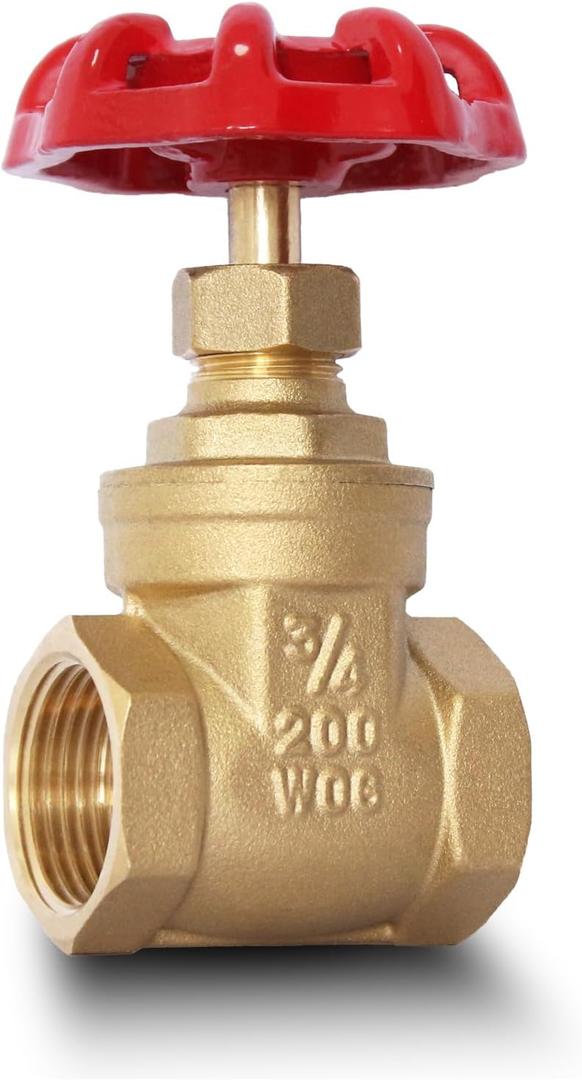 3/4" NPT Brass Gate Valve, Heavy Duty Female x Female Thread Manual Rotary Sluice Valve with Wheel Handle for Water, Oil, Gas, Industrial Plumbing, and HVAC Systems (3/4", DN20)