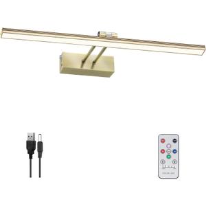 HEAGEERO Picture Light,20in Battery Picture Light for Wall,5000mAh Wireless Remote Painting Light with Timer and Dimmable,Metal Art Light for Display,Artwork,Portrait,Gallery-Antique Brass