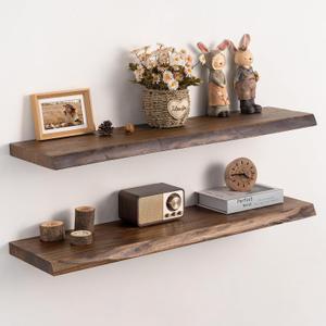 36" Live Edge Floating Shelves Set of 2, Solid Elm Wood, Vintage, 36"L, 2-Pack