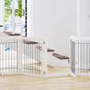SPIRICH 96-inch Extra Wide 30-inches Tall Dog Gate with Door Walk Through, Freestanding Wire Pet Gate for The House, Doorway, Stairs, Pet Puppy Safety Fence, Support Feet Included (White)