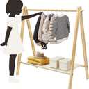 Garment Rack with Bottom Storage Shelf, Pine Wood, Dress up Rack for Kids, 35" Width