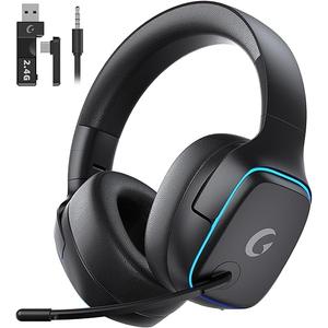 2.4GHz Wireless Gaming Headsets for PS5, PS4, PC, Switch - Bluetooth 5.3 Gaming Headphones with Noise Canceling Mic, 7.1 Surround Sound, 70H Battery, Blue Lighting - Matte Black
