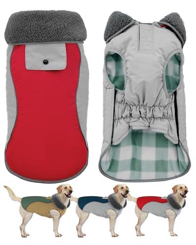 Doglay Dog Coat Waterproof Warm Dog Winter Jacket,Christmas Reflective Fleece Puppy Winter Coat with Harness Hole, Adjustable Snow Jacket for Small Medium Large Dogs, M
