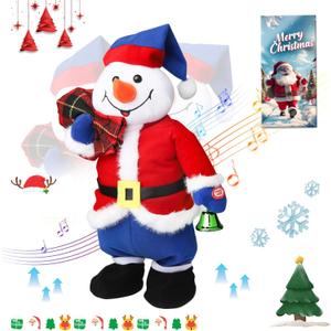 Jumping Singing Dancing Snowman Santa Plush Toys,Funny Novelty Electric Snowman Stuffed Animals Animated Christmas Plush Toy White Elephant Gifts 2025 Xmas Gift for Kids,15"