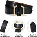 Belts for Women Fashion Black Leather Belt with Square Gold Buckle Stylish Dress Belt (L: Fit Waist Size 35"-39")