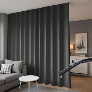 hoeflife Room Divider Blackout Curtains & Ceiling Curtain Track Set Wall Mount Extra Wide Track Curtains Flexible Sliding Curtain Rod Room Separation Privacy（W 180 x H 84 in Black Drape & Black Rail）
