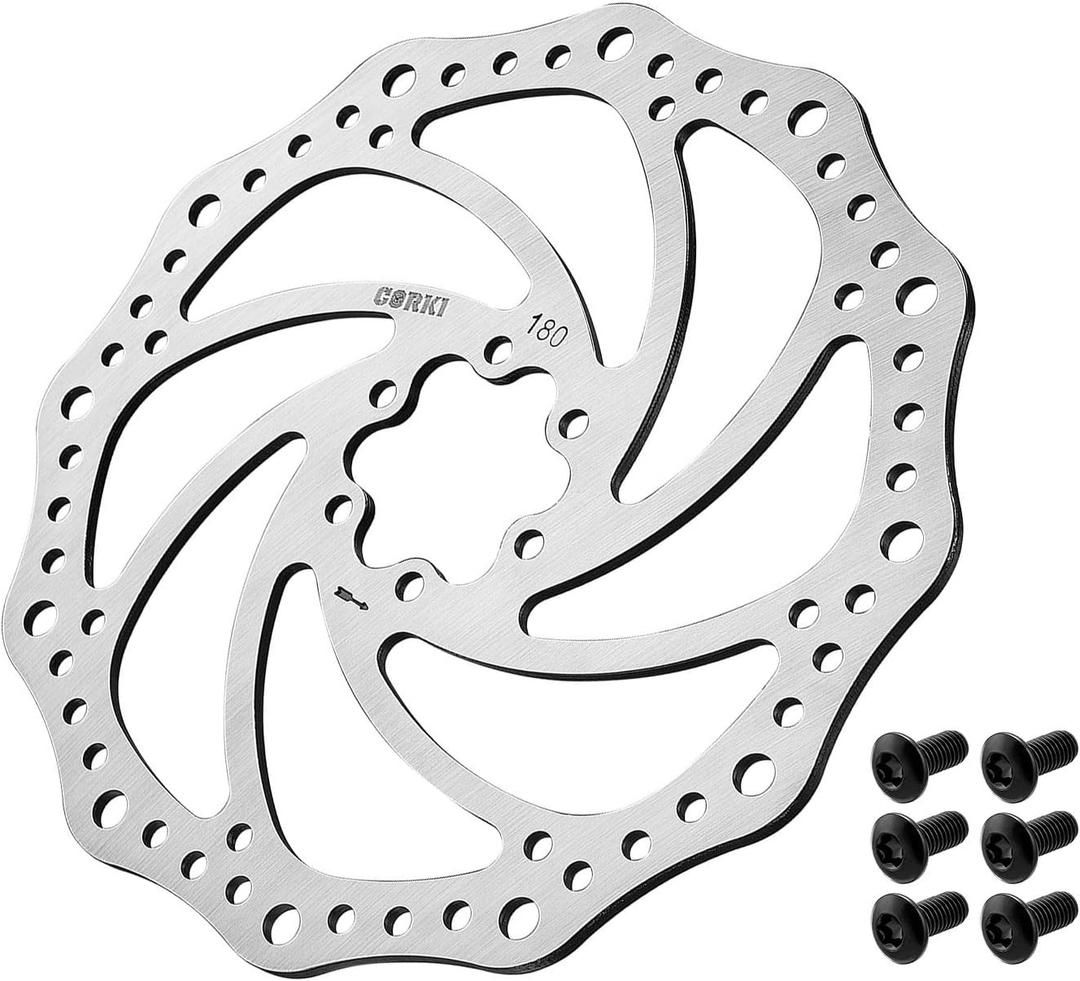Corki Cycles 180mm Bike Disc Brake Rotor with 6 Bolts for Mountain Road BMX MTB Bike -1 Pcs Round Hole