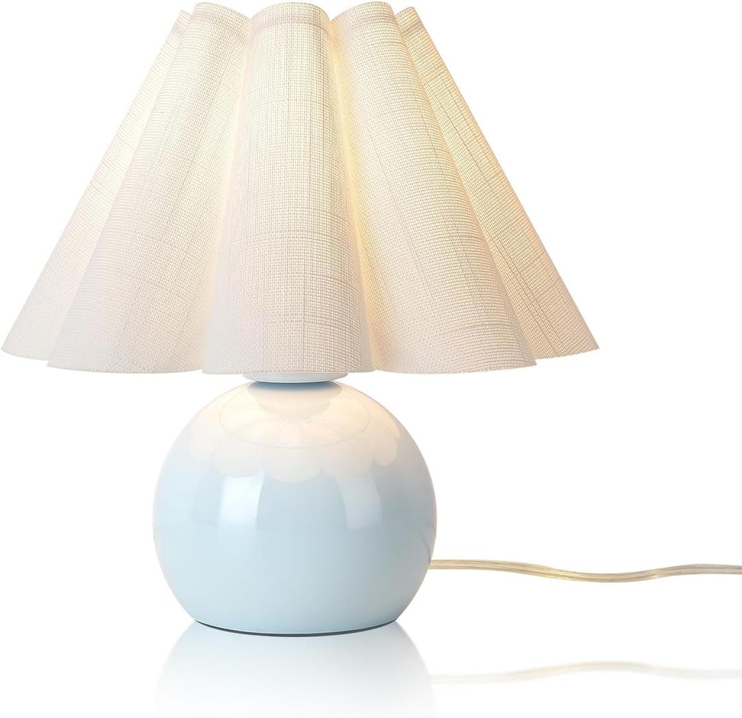 Light Blue Small Touch Control Table Lamp for Bedroom,Blue Bedside Lamps for Nightstand,Cute Mini Small Table Lamps for Small Spaces with Scalloped Shade for Kitchen Counter,Bookshelf,Living Room