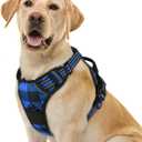 rabbitgoo Dog Harness No Pull with 2 Leash Clips, Adjustable Soft Padded, Reflective Oxford No Choke Pet Vest with Easy Control Handle for Large Dogs, Blue Plaid, L