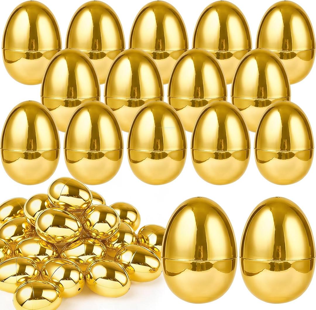 TURNMEON 36PCS Plastic Golden Easter Eggs, 2.36" Fillable Empty Gold Easter Eggs Bulk for Easter Basket Stuffers Fillers, Fillling Candy Treats Toys Eggs Hunt Classroom Prize Supplies and Party Favors