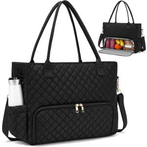 2-in-1 Lunch & Laptop Tote Bag 15.6" Work Bags for Women Polyester Casual Teacher Nurse Bag Laptop Briefcase (Black)