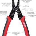 WGGE WG-015 Professional 8-inch Wire Stripper/Crimping Tool, Cable Cutter/Crimper, Wiring and Multi-Function Hand Tool, Red With Black