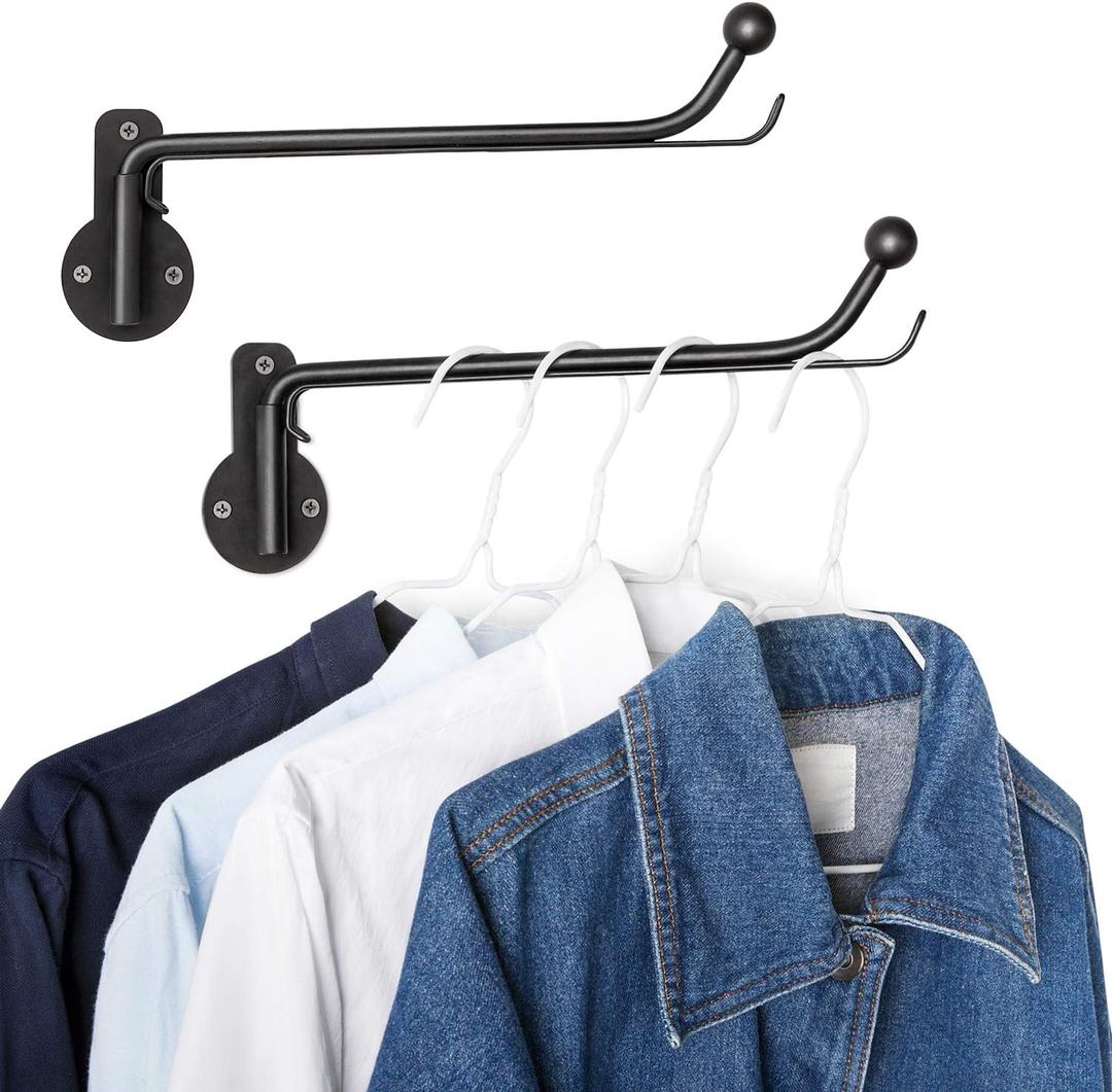 Mkono Wall Mounted Drying Rack Laundry Clothes Hanger with Swing Arm Space Saving Metal Hanging Valet Rod for Laundry Closet Organizer Bathroom Bedroom, 2 Pack, Black