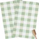 Sage Green Plaid Kitchen Towel White Dish Cloths Set of 2, Microfiber Soft Minimalism Buffalo Check Hand Towels, Modern Gingham Pattern Absorbent Quick Drying Dishcloths for Bath Sink 18 x 28 Inches
