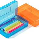 Mr. Pen- Clear Pencil Boxes, 2 Pack, Orange/Blue, Snap-Tight Lid, Plastic Pencil Box Organizer, 7.9"x4.5"x2.4"