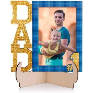 GROWTHMAGIC Dad Picture Frame - 4x6 Wooden Dad Frame with Base Fathers Day Picture Frame from Kids Daughter Son #1 Best Daddy Gift Decoration for Home set of 2